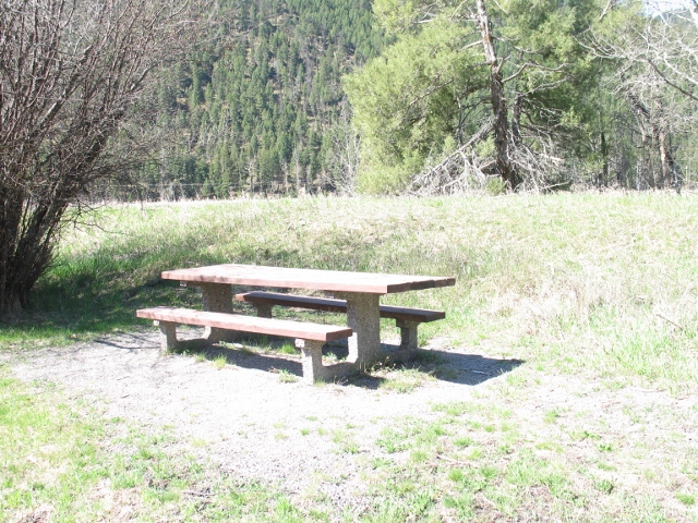 picture showing One of two accessible picnic tables found along the interpretive trail. This one is about 350' from the parking area.